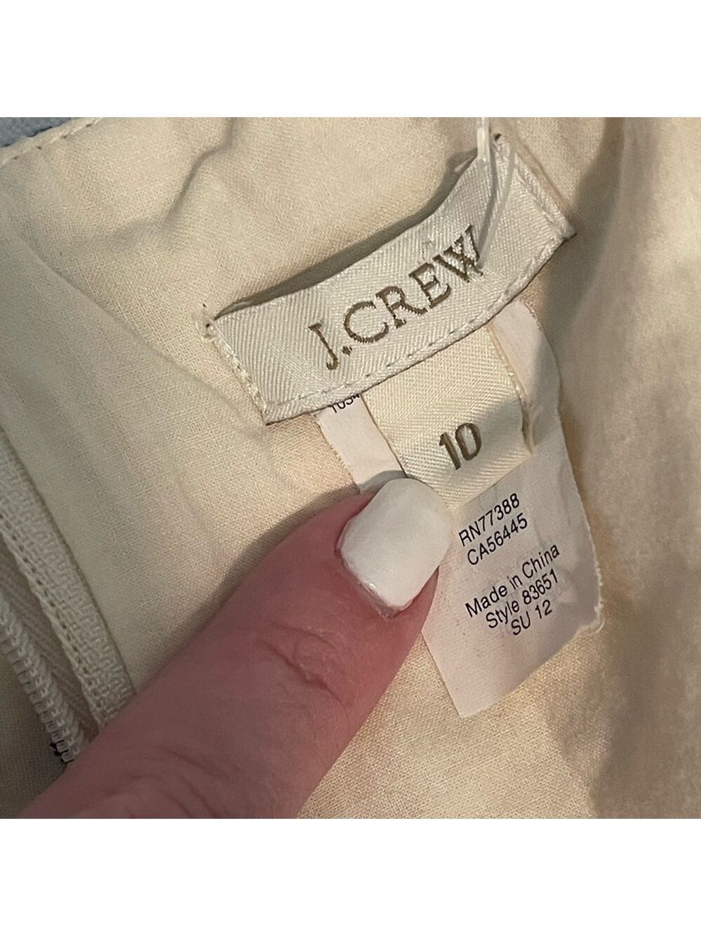 JCREW strapless embroidered mini/midi dress cream and blue size 10 pockets EUC - Picture 7 of 11
